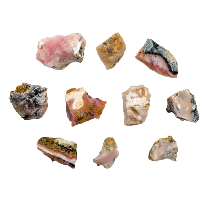 Hand-selected Pink Opal raw stones from Arequipa, Peru — Grade A scatter for love, self love, and gentle emotional healing