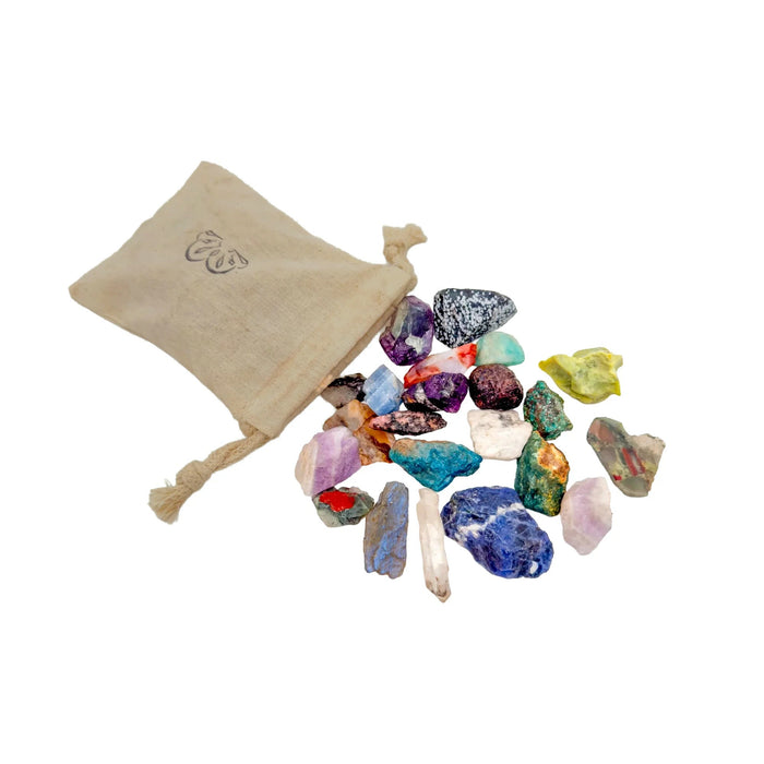 Raw Crystal Mystery Bag - ethically sourced mixed raw crystals in a cotton pouch