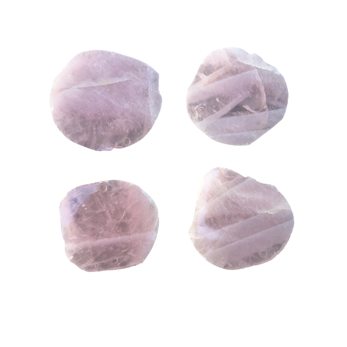 Rose Quartz coaster set of 4 from Brazil, four polished pink coasters arranged