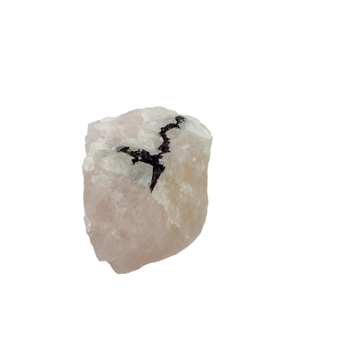 Side-on view of the classic pink form, tourmaline running through 144 g of quartz