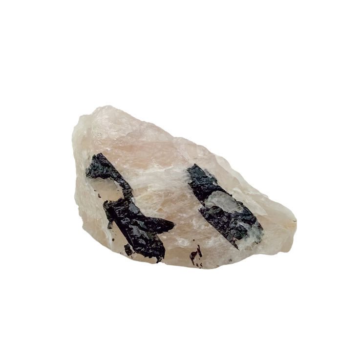Reverse face of the long tourmaline vein, 141 g of rose quartz with tourmaline