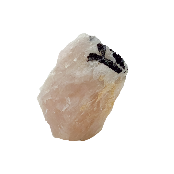 The elongated pink body turned to show tourmaline under the quartz, 164 g