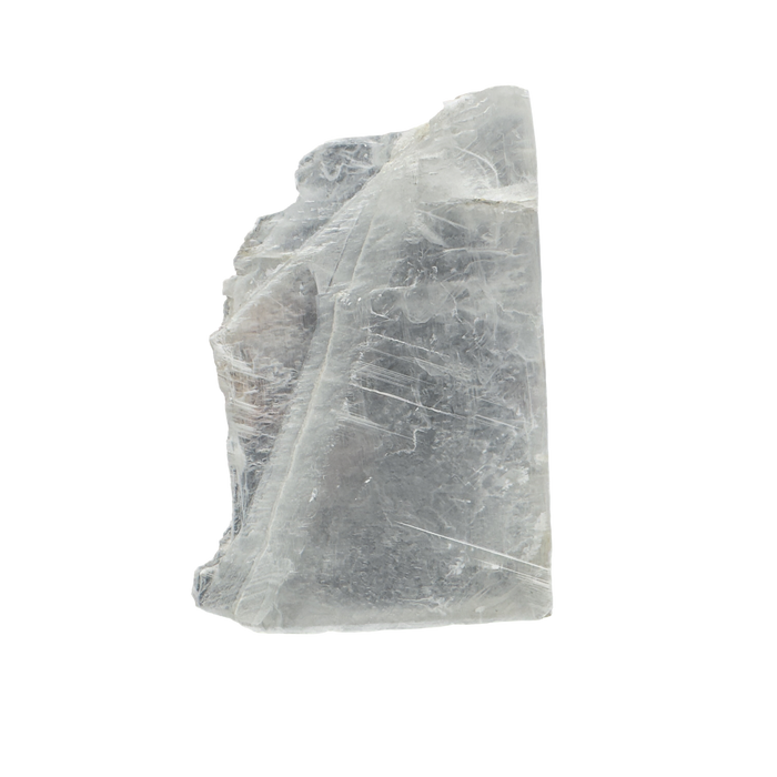 Selenite raw crystal standing slab, thick translucent white gypsum with satin fiber, AAA grade New Mexico, 2.08 lb, view 1