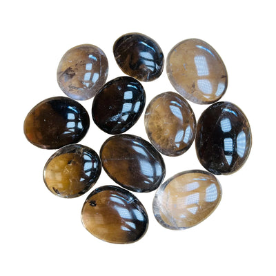 Polished Smoky Quartz Palm Stones for Cleansing, Grounding & Protection — brown polished, natural unheated, AA grade from Madagascar