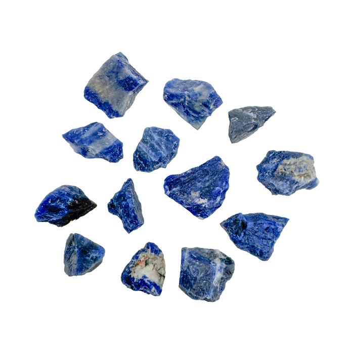 Sodalite raw stones, Grade AA, deep royal blue with white calcite veining, from Bahia, Brazil