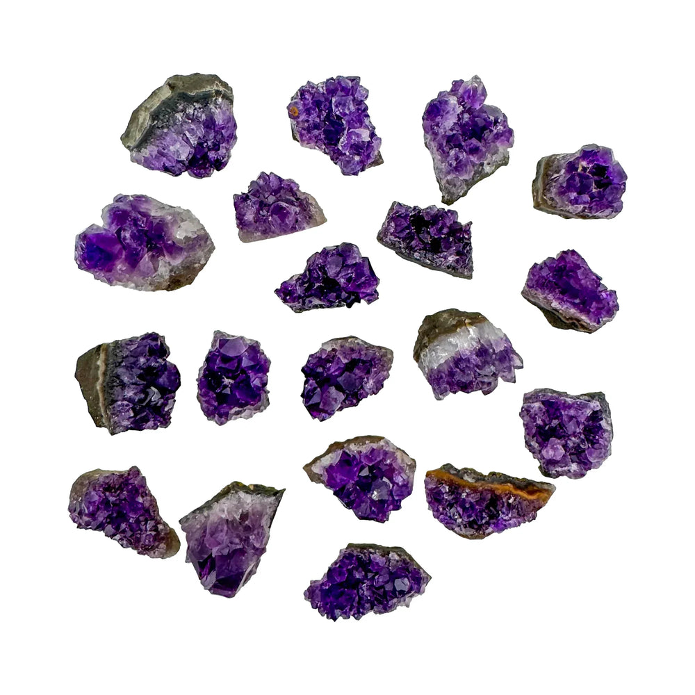 Raw amethyst crystal clusters from Uruguay, the Aquarius birthstone