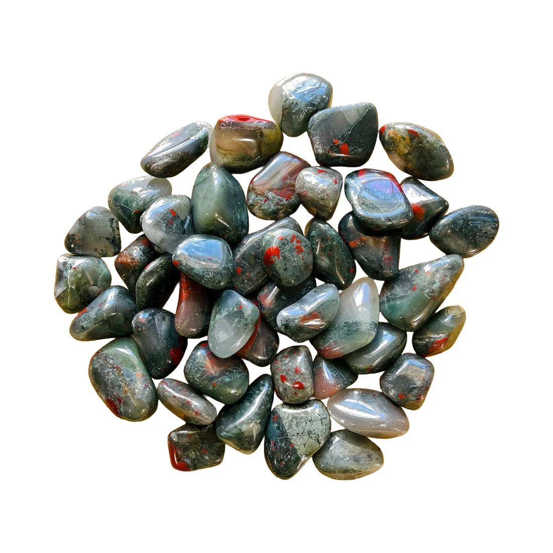 Bloodstone tumbled stones, AA grade, from Hhohho, Eswatini
