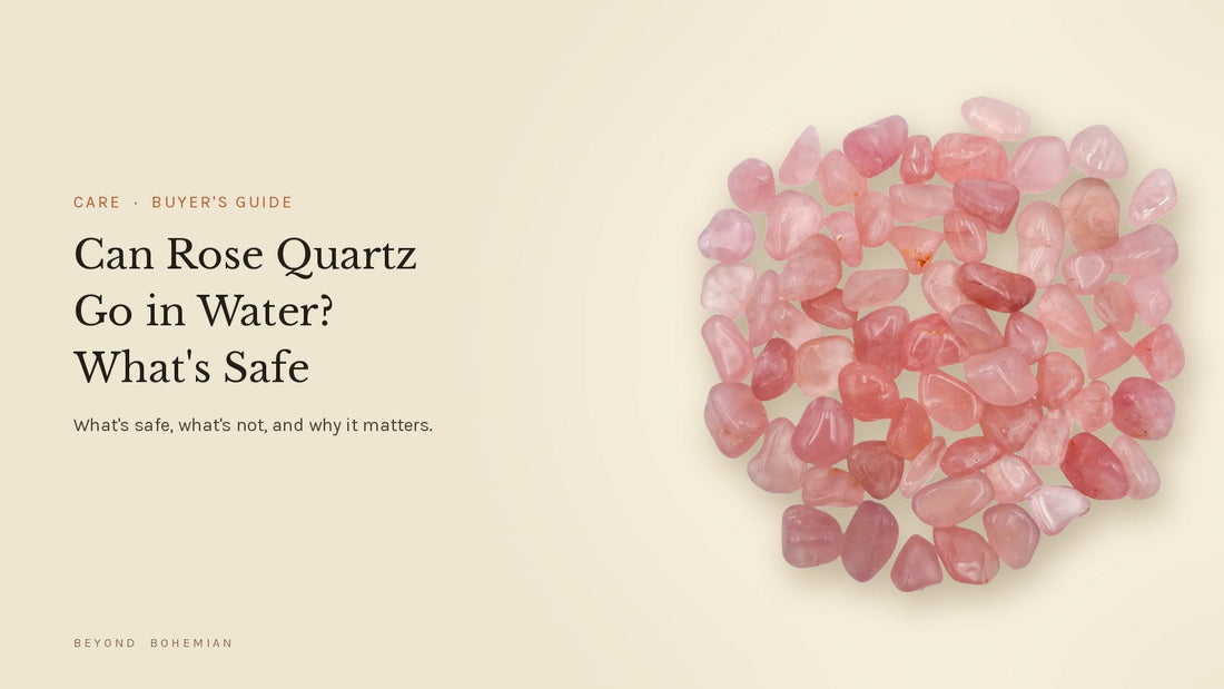 Rose quartz tumbled stones isolated on a warm linen backdrop for an article on whether rose quartz is water safe