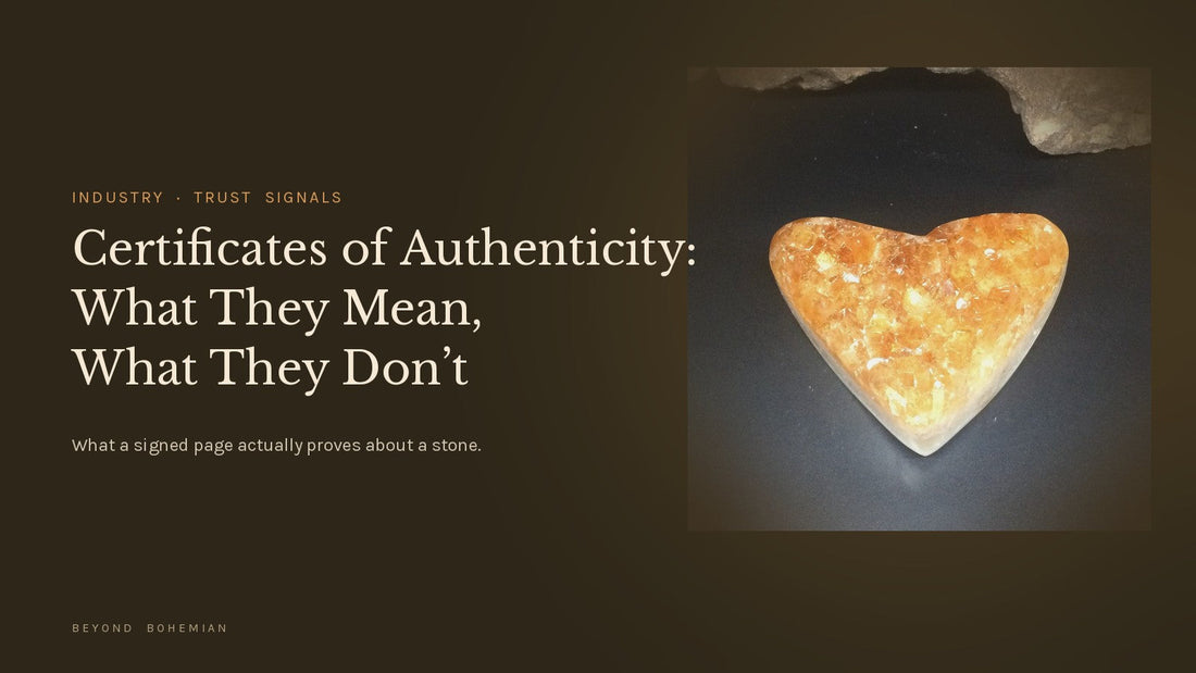 Citrine cluster on dark moody backdrop for certificates of authenticity for crystals article
