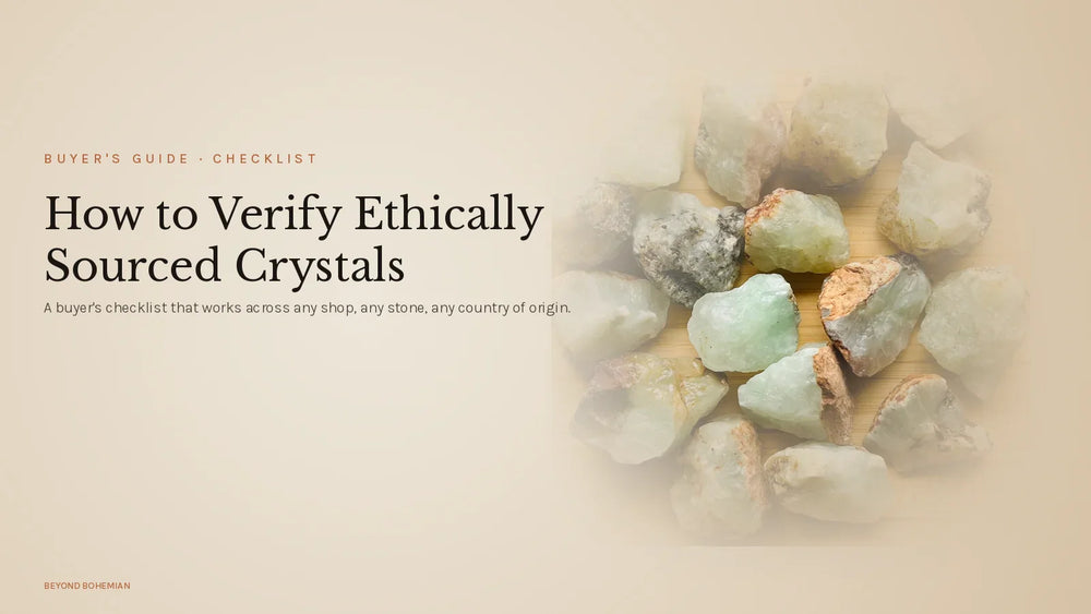 Raw prehnite stone on warm linen backdrop for verify ethical crystals buyer checklist article