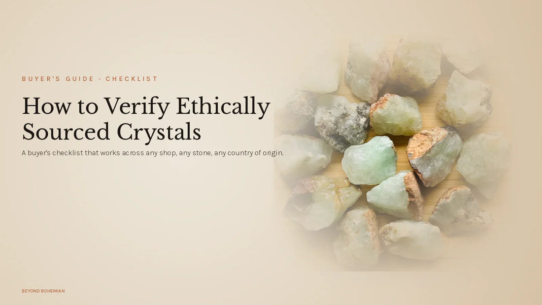 Raw prehnite stone on warm linen backdrop for verify ethical crystals buyer checklist article