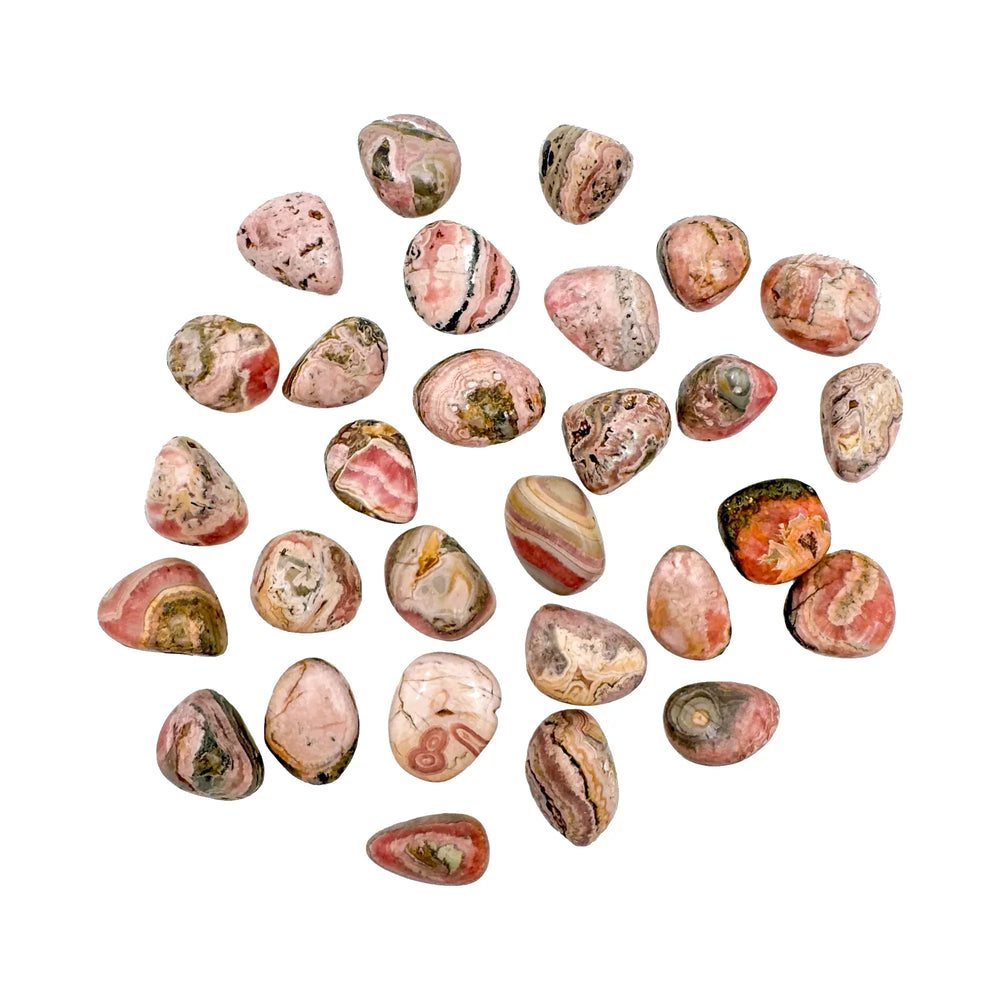 Rhodochrosite hand polished stones showing pink and white banding, A grade, Catamarca Province, Argentina