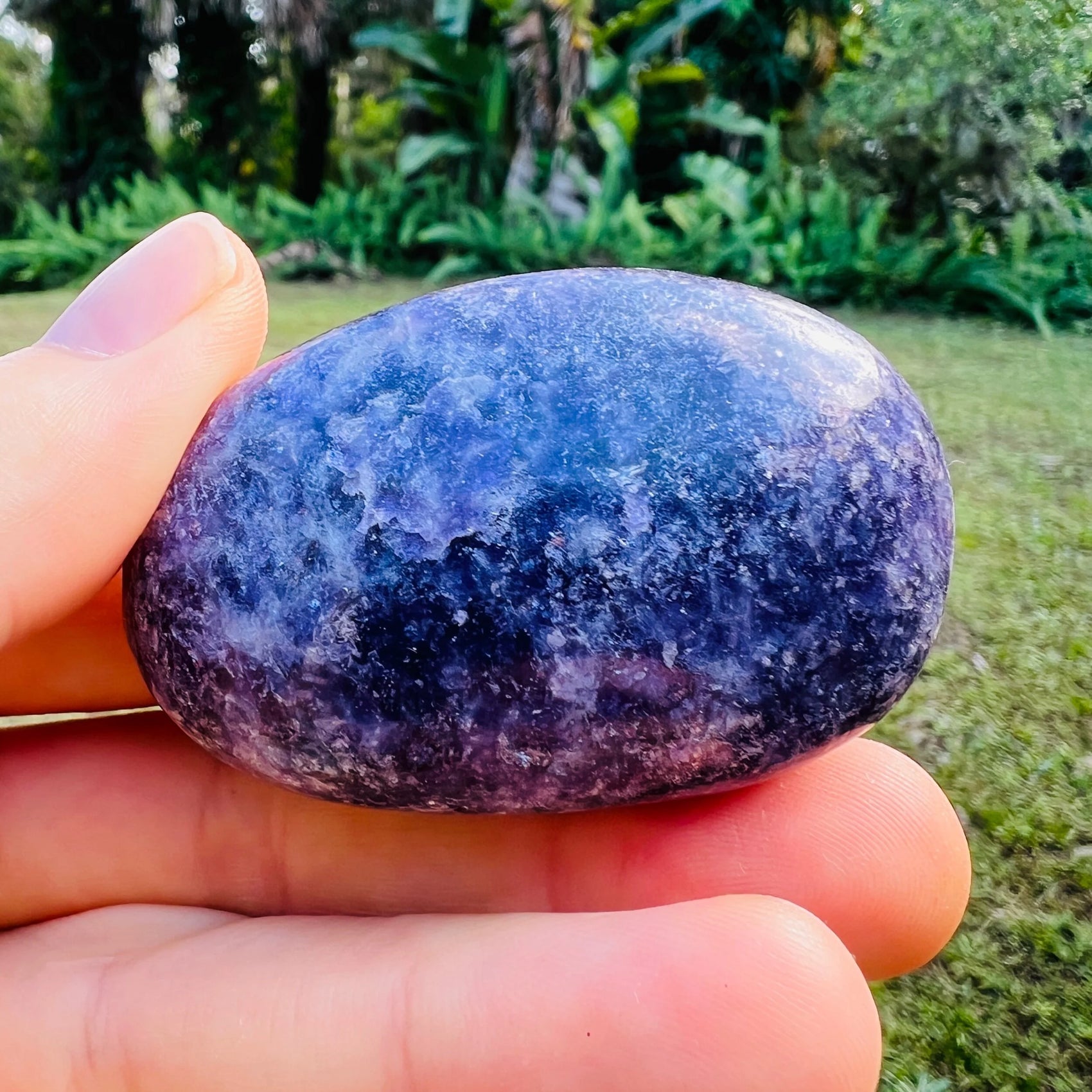 Lepidolite palm stone in Purple, Pink tones from Madagascar for Emotional Healing and Stress Relief