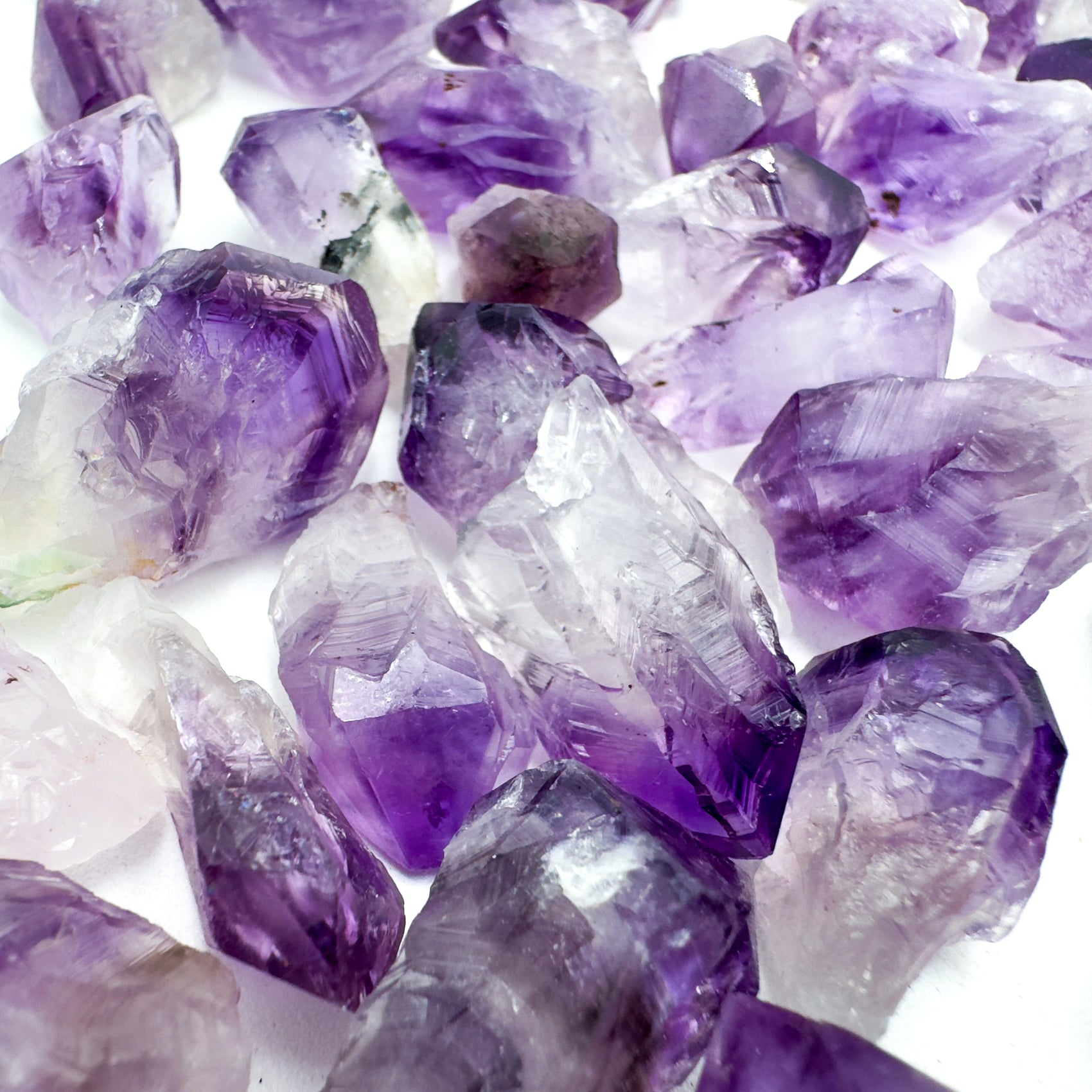 Looking down on Amethyst raw point, showing natural sheen, Brazil-sourced.
