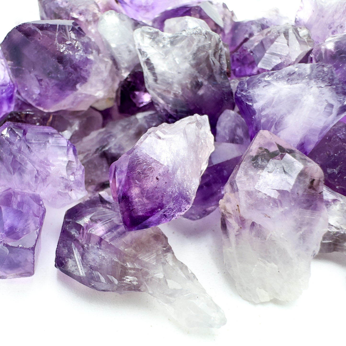 Group of amethyst points photographed in soft daylight