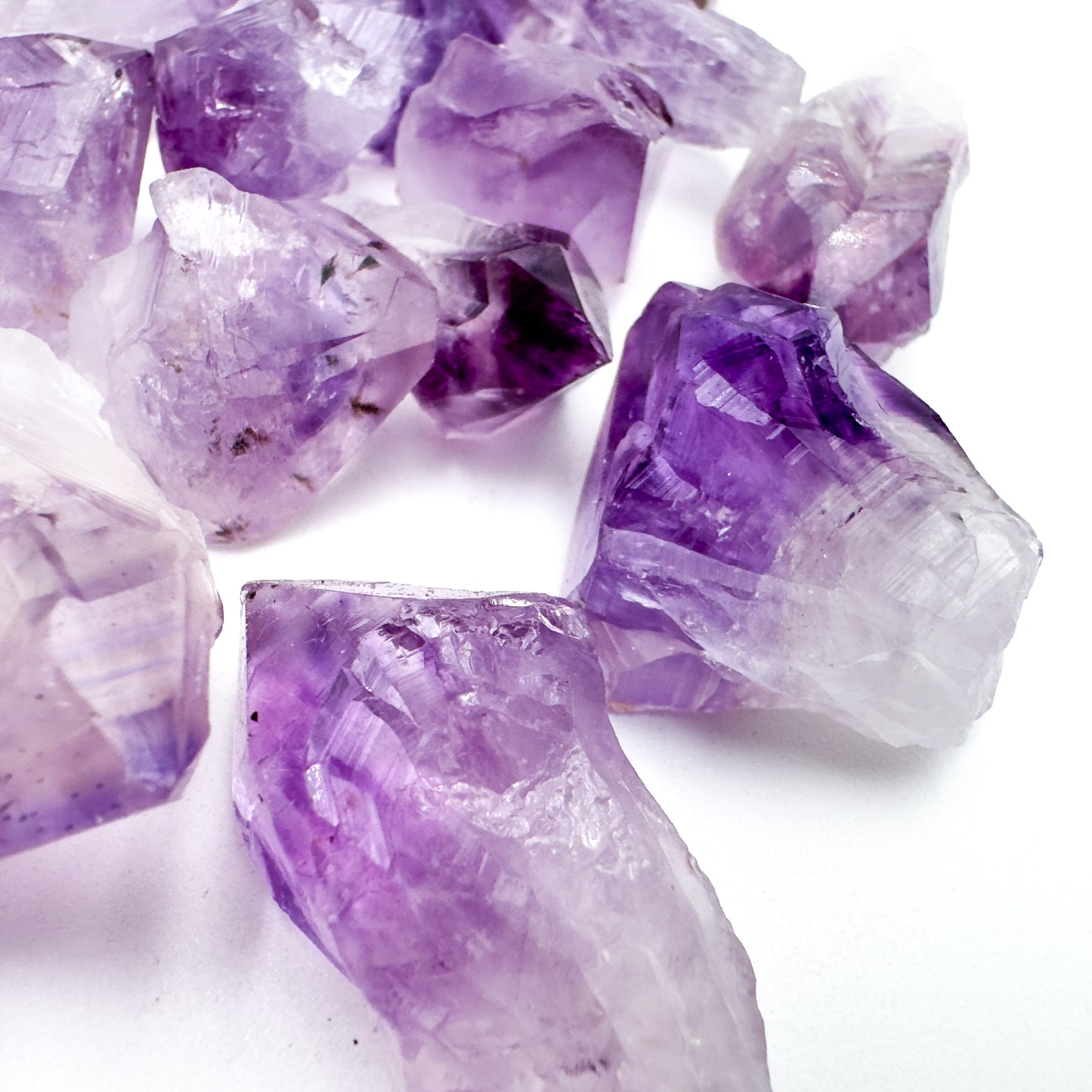 Side perspective of Amethyst raw point, sourced from Rio Grande do Sul, Brazil.