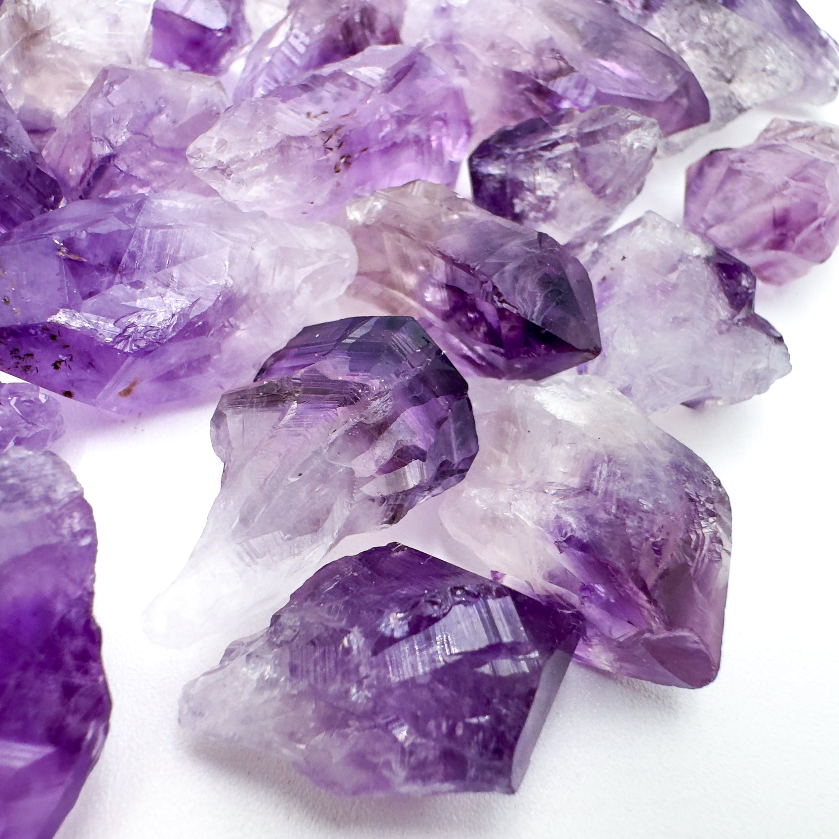 Side perspective of Amethyst raw point, kept near for Stress Relief.