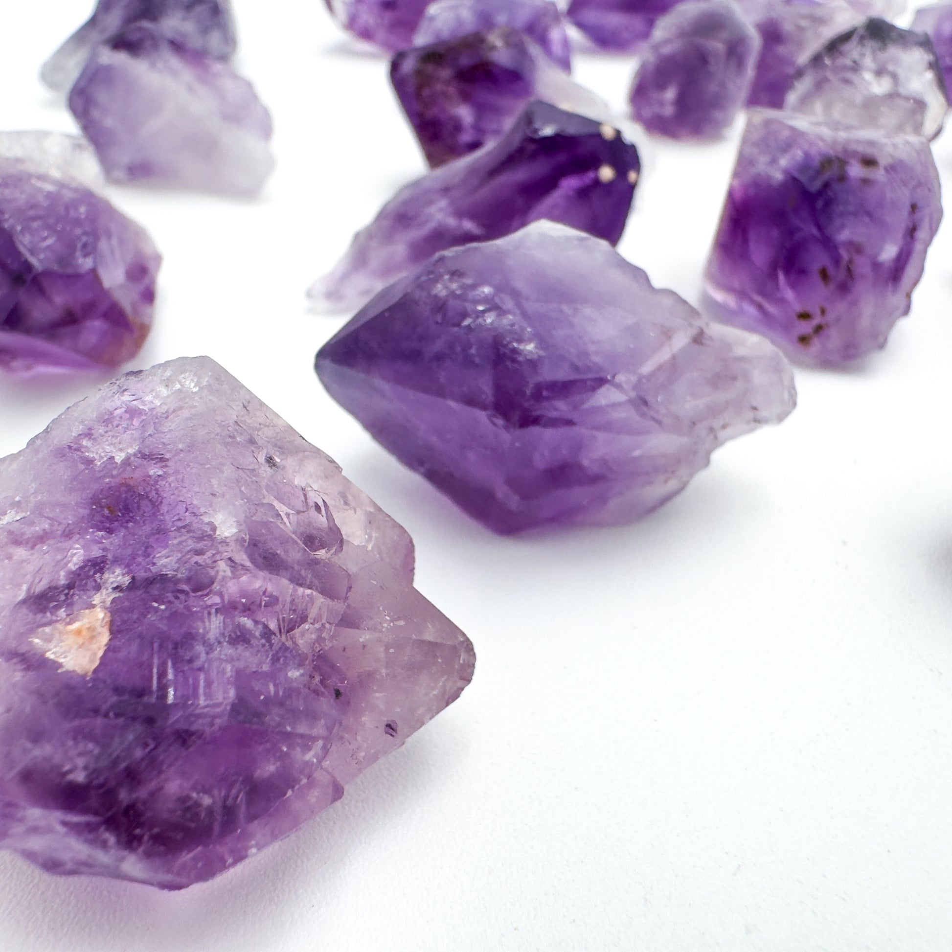 Lateral view of Amethyst raw point, from Rio Grande do Sul, Brazil, showing characteristic finish.
