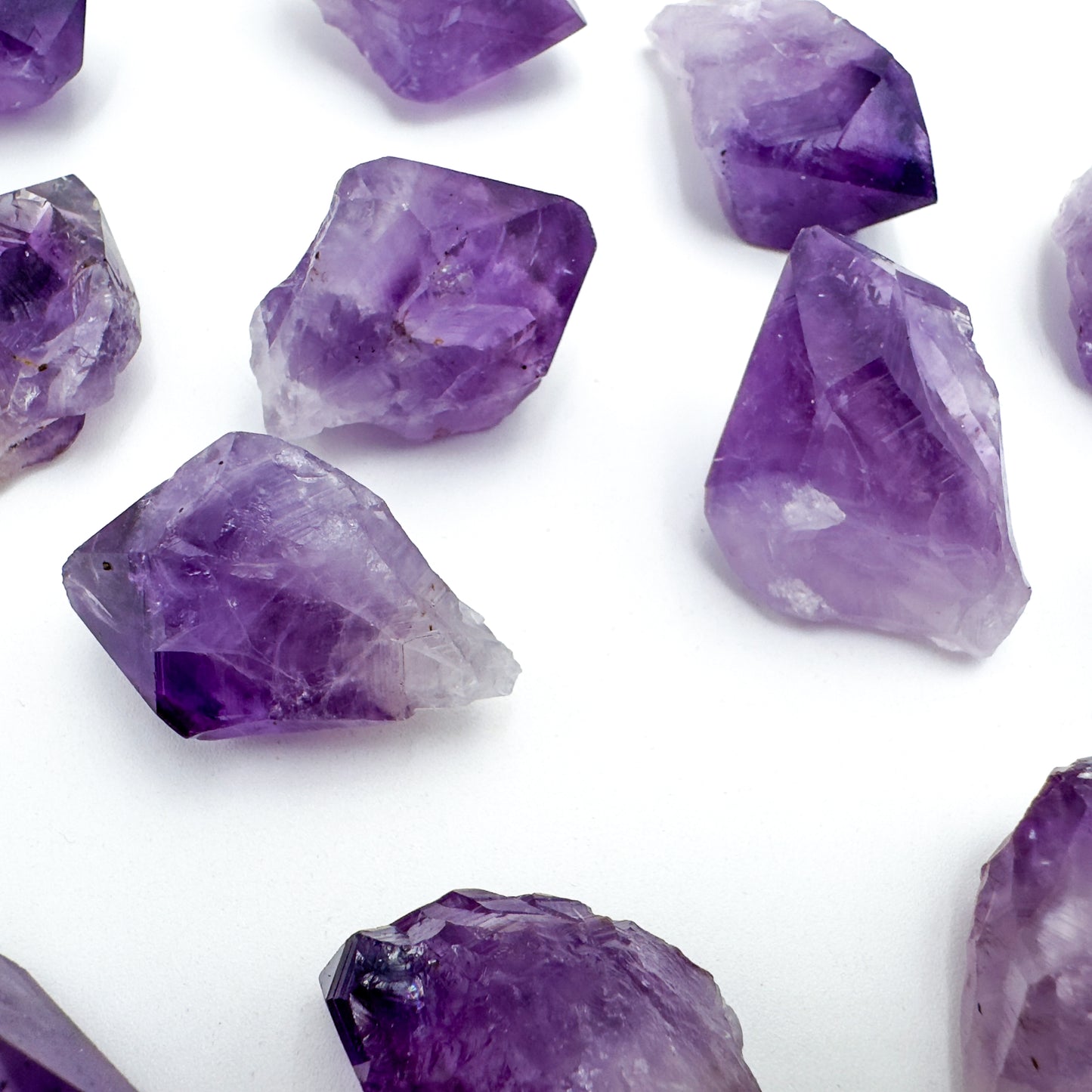 Reverse side of Amethyst raw point, from Rio Grande do Sul, Brazil, showing natural variation.