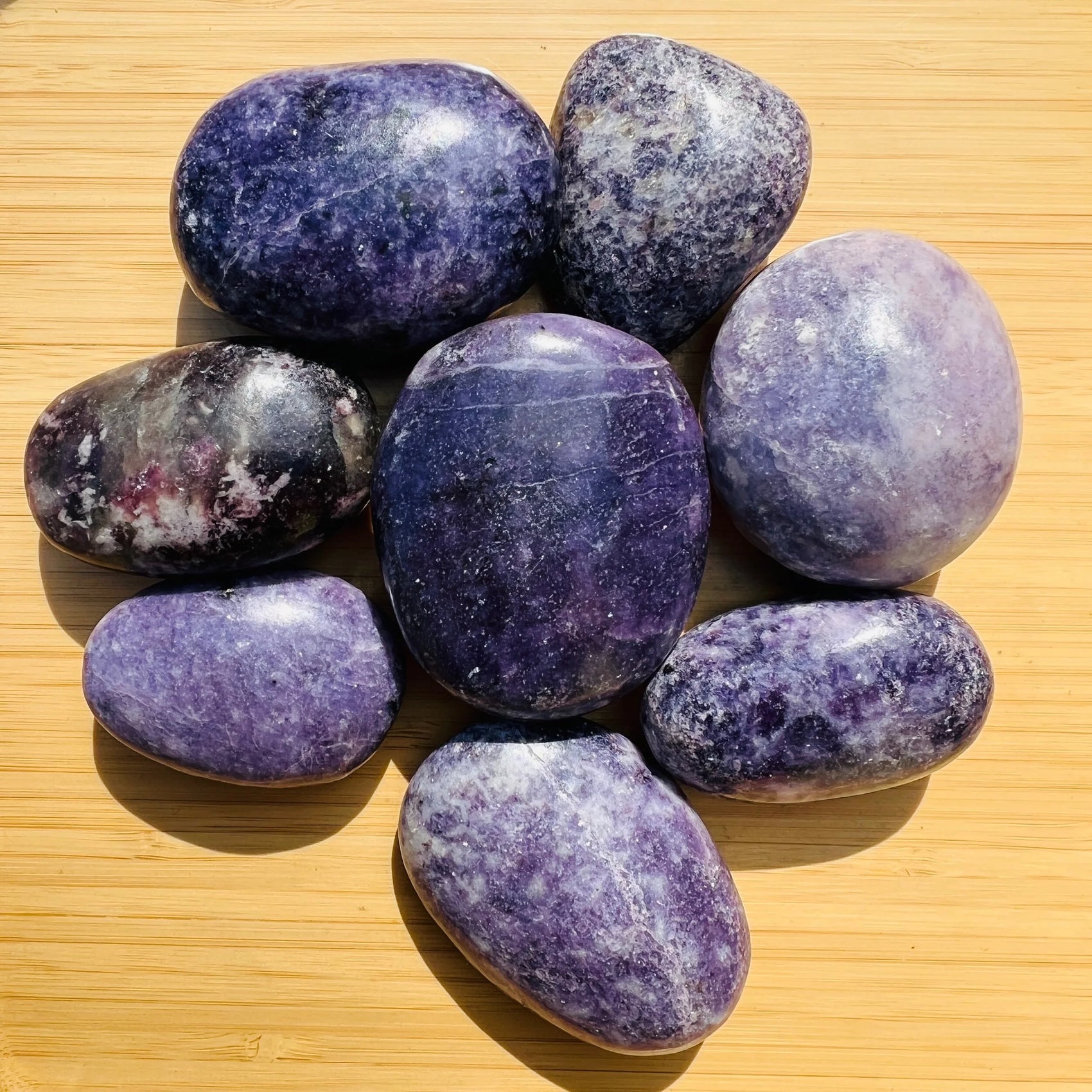 Handheld Lepidolite palm stone from Madagascar for meditation, Emotional Healing and Stress Relief