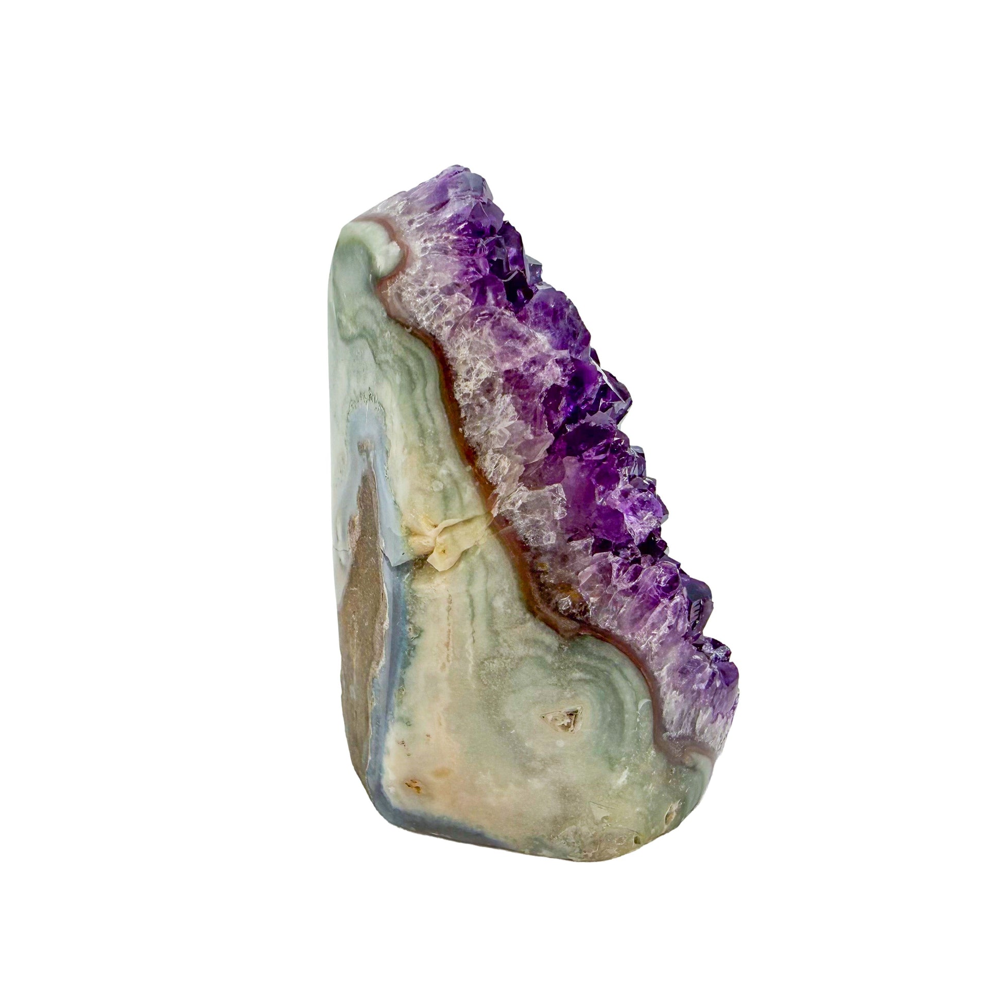 Amethyst cathedral geode no. 101 seen from the right profile, 0.35 lb of purple quartz crystal from Artigas, Uruguay.