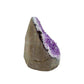 Uruguayan amethyst geode no. 103 at the right profile, violet crystal interior framed by its polished agate shell, 0.85 lb.