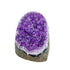 AA-grade amethyst polished geode no. 103 from Artigas, Uruguay, reverse side, violet druzy interior on a cut base, 3.04 inches tall.