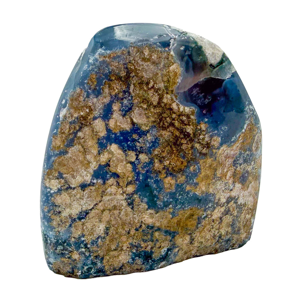 AA-grade amethyst polished geode no. 105 from Artigas, Uruguay, left profile, violet druzy interior on a cut base, 2.93 inches tall.