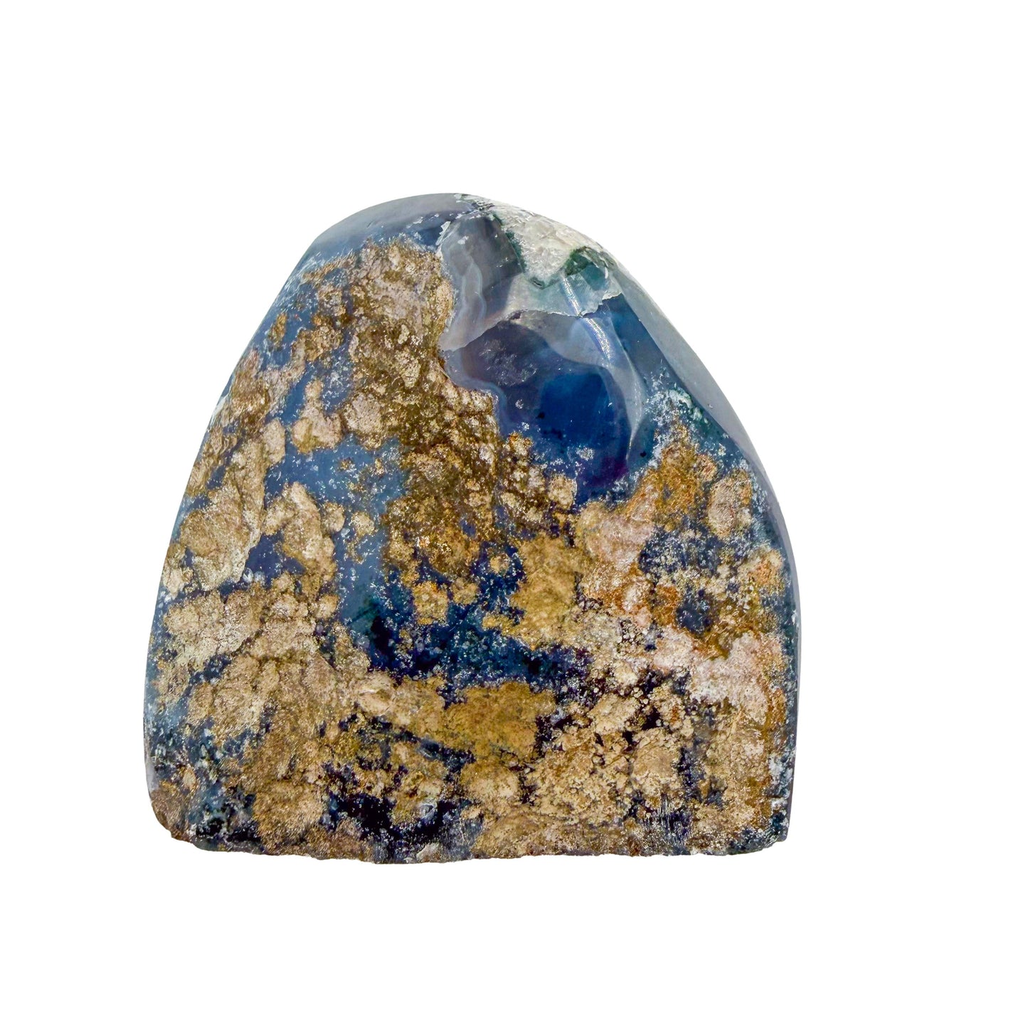 The top-down view of amethyst geode no. 105, 2.93 inches of violet druzy standing on a flat cut base.