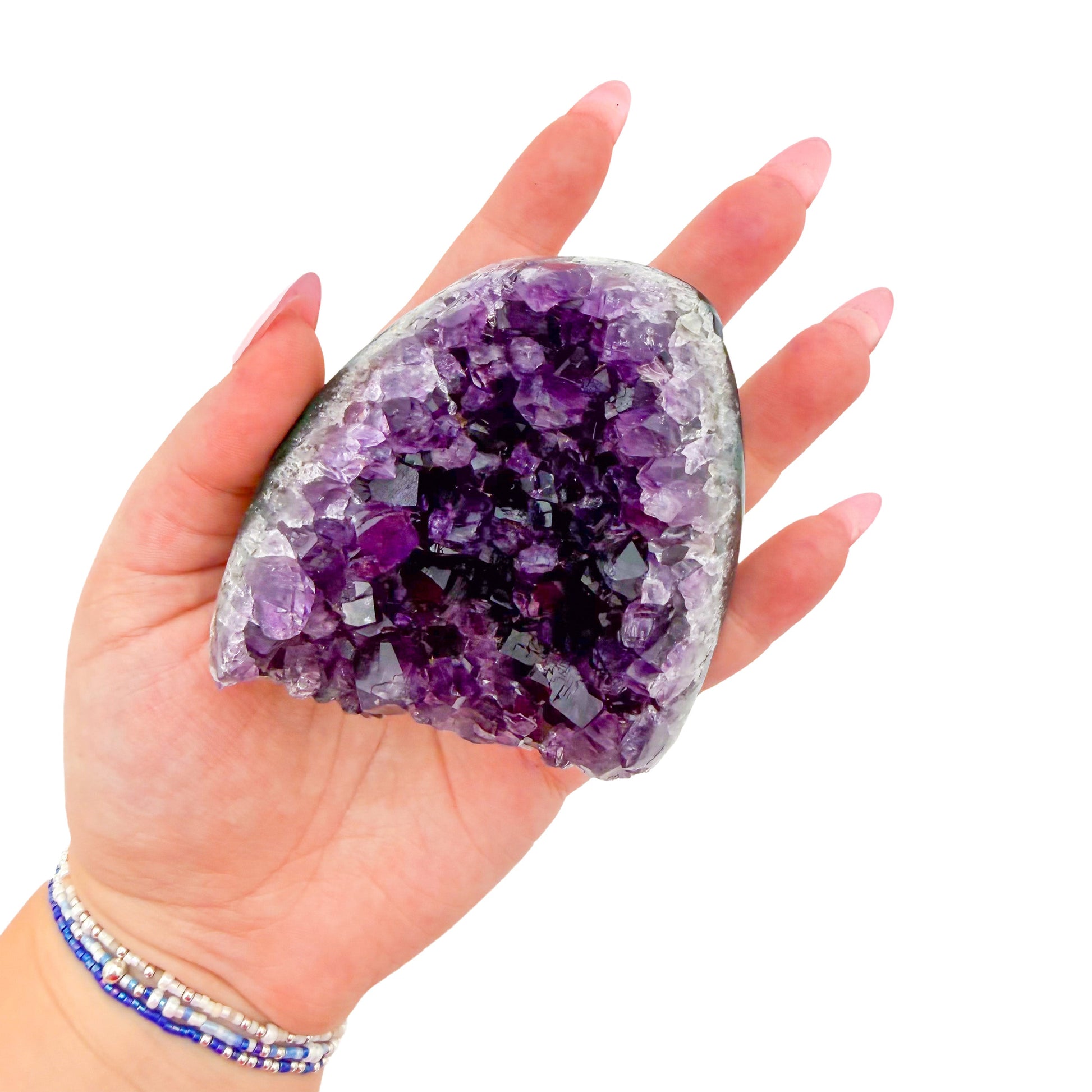 Amethyst cathedral geode no. 105 seen from the cut base, 0.72 lb of purple quartz crystal from Artigas, Uruguay.