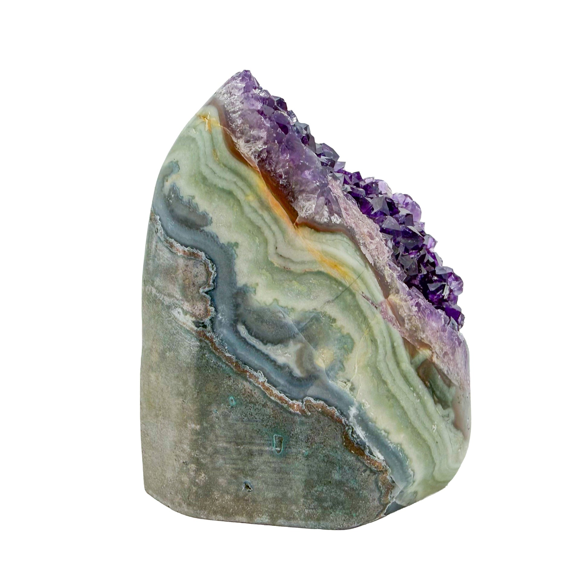 Amethyst cathedral geode no. 108 seen from the right profile, 1.23 lb of purple quartz crystal from Artigas, Uruguay.