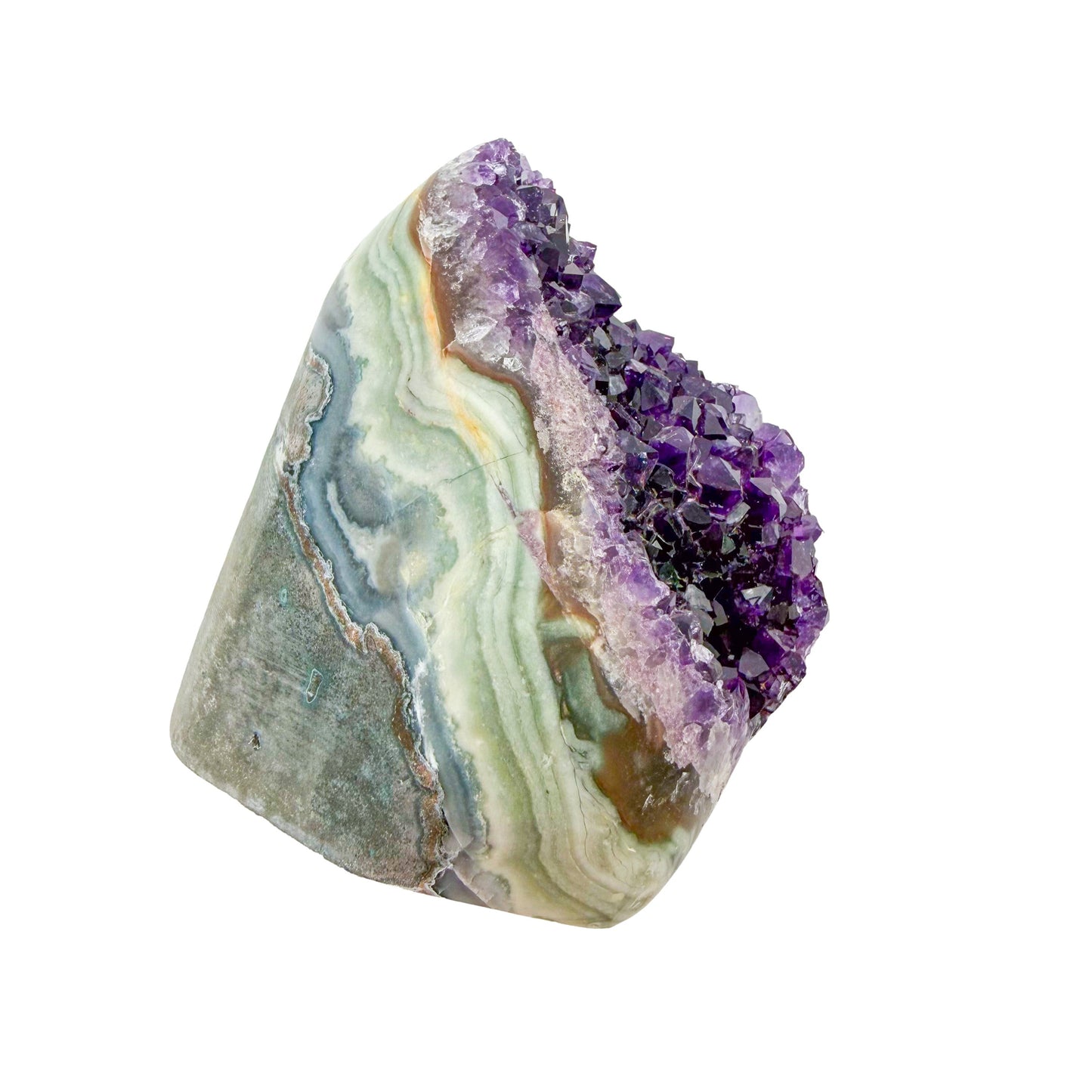 Reverse side of AA amethyst geode no. 108, 3.07 inches across the polished face, natural and untreated.