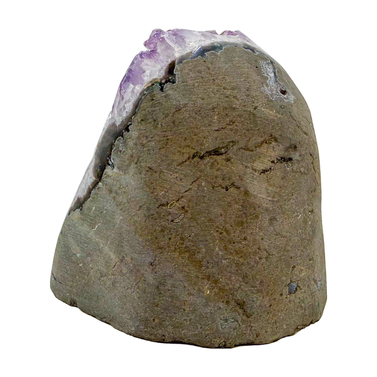 Amethyst cathedral geode no. 109 seen from the left profile, 1.28 lb of purple quartz crystal from Artigas, Uruguay.