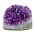 The primary crystal face of amethyst geode no. 110, 3.84 inches of violet druzy standing on a flat cut base.