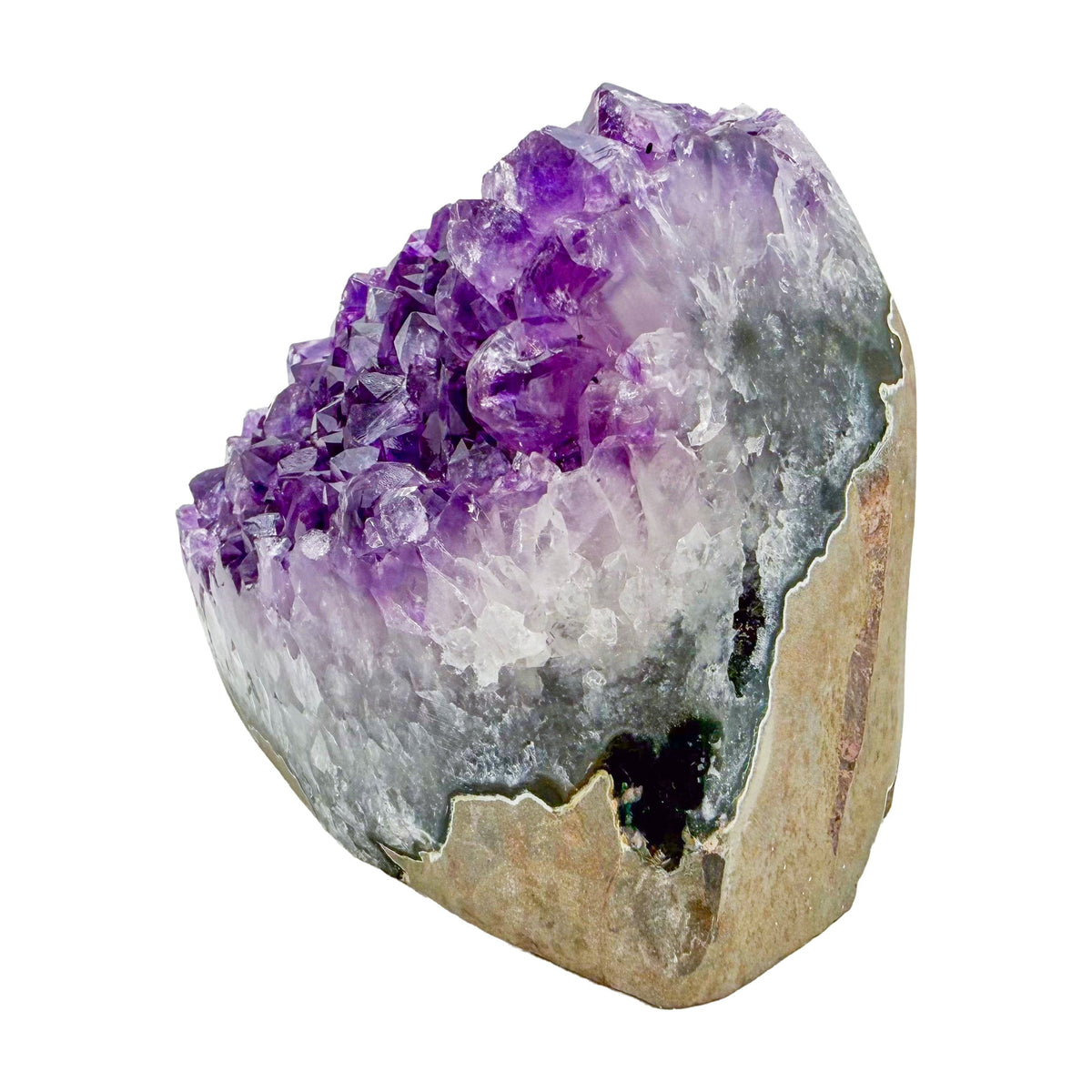 Amethyst cathedral geode no. 110 seen from the angled three-quarter view, 3.34 lb of purple quartz crystal from Artigas, Uruguay.