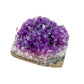 Polished amethyst geode no. 110 photographed at the cut base, measuring 4.46 by 3.54 by 3.84 inches, Uruguayan AA grade.