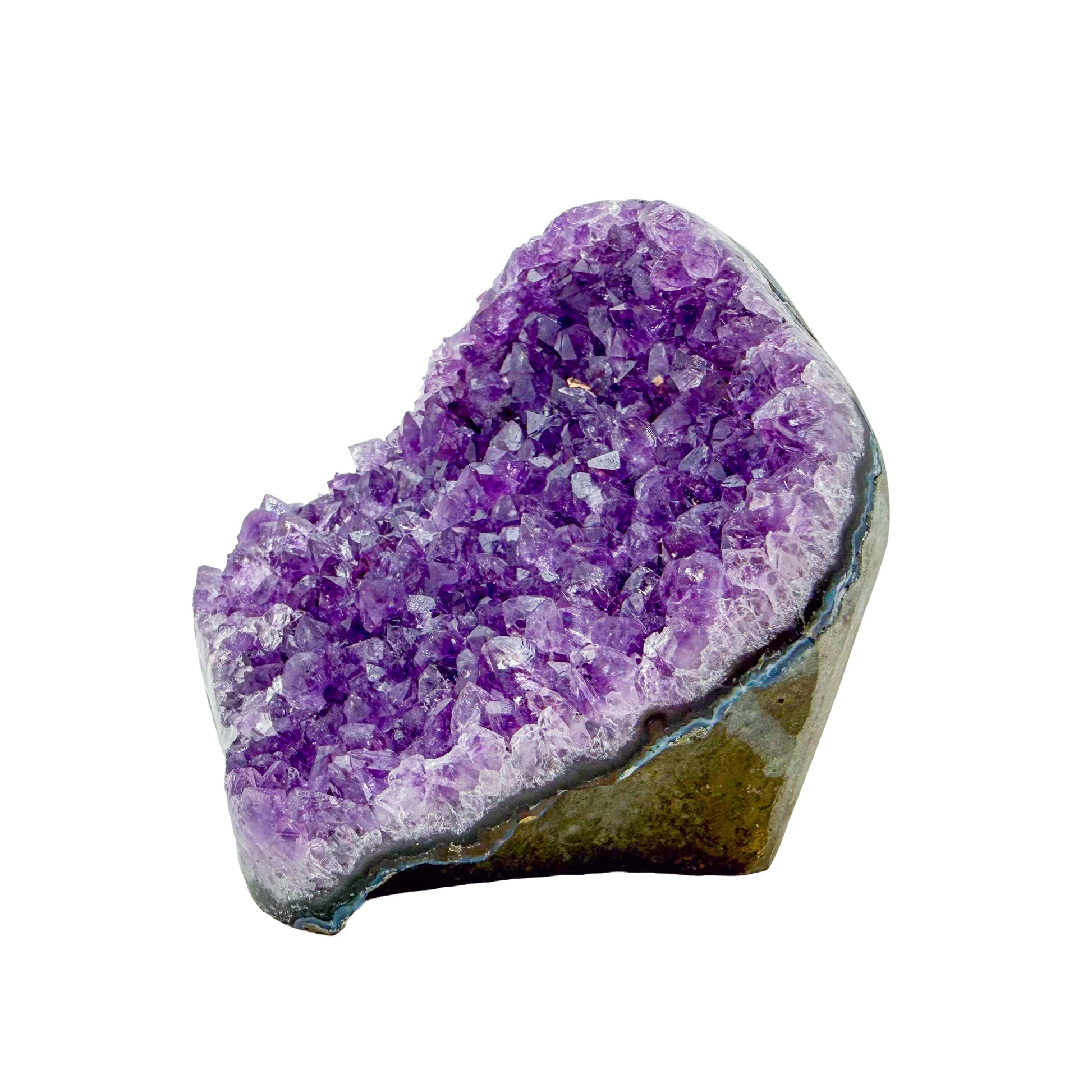 Uruguayan amethyst geode no. 112 at the angled three-quarter view, violet crystal interior framed by its polished agate shell, 1.81 lb.