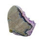 Right profile of a 1.81 pound amethyst geode, no. 112, deep purple crystal lining a polished grey agate rind.