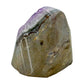 Left profile of a 2.01 pound amethyst geode, no. 113, deep purple crystal lining a polished gray agate rind.