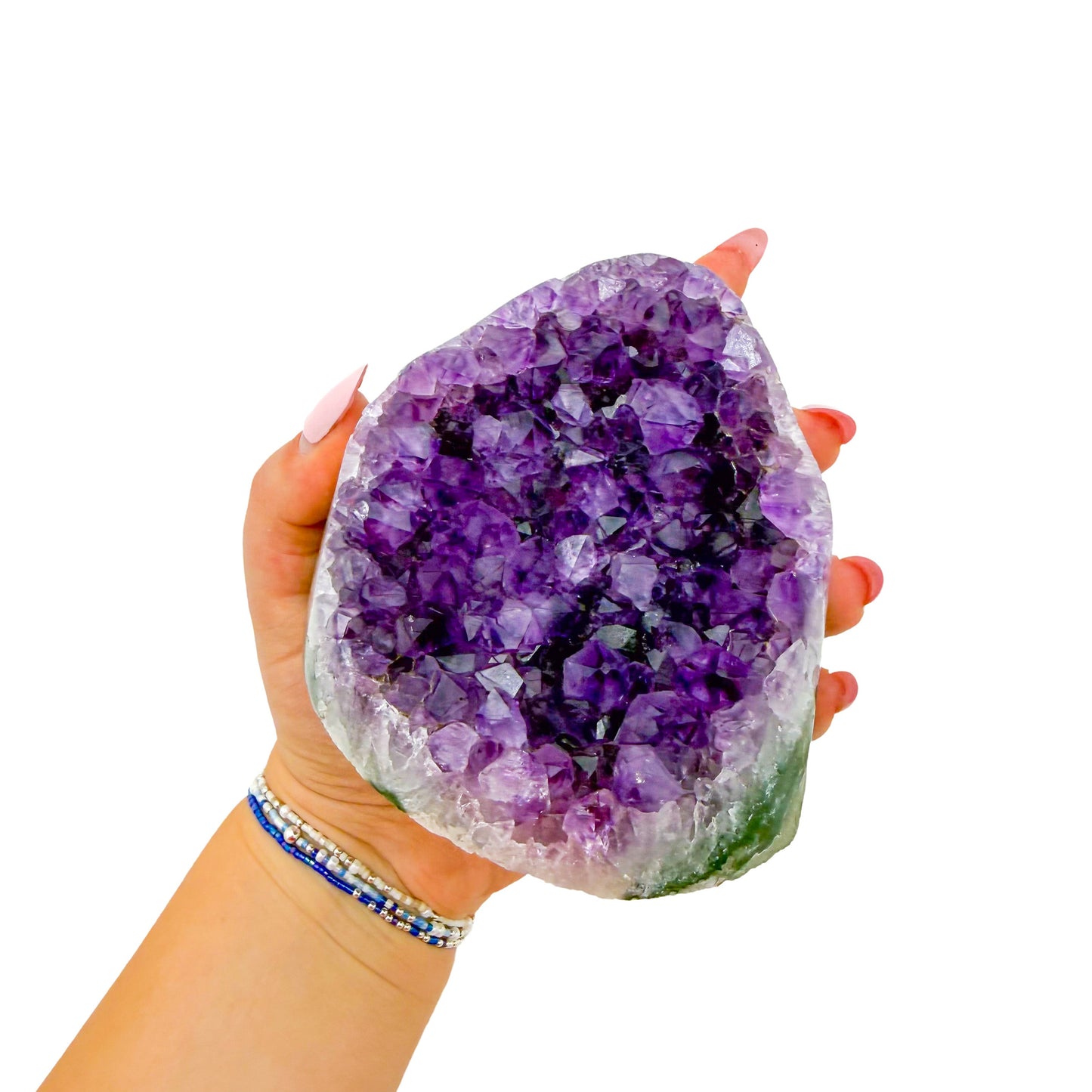 Cut base of AA amethyst geode no. 113, 4.00 inches across the polished face, natural and untreated.