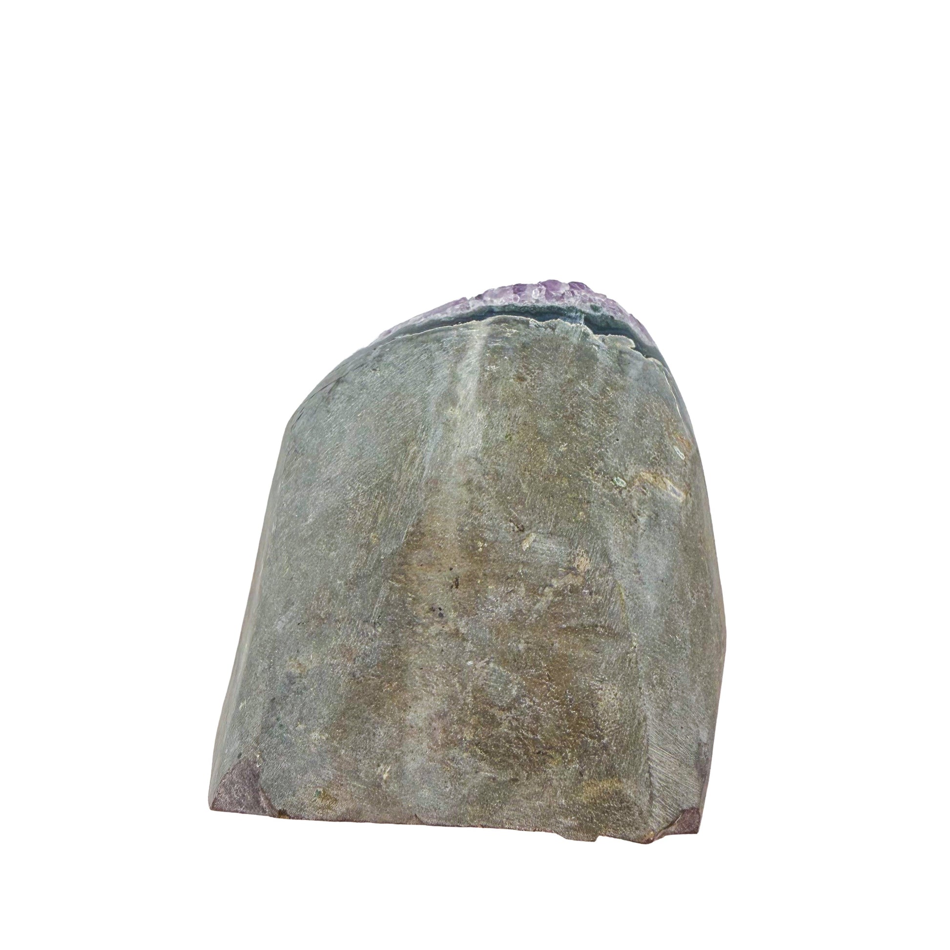 Top-down view of AA amethyst geode no. 114, 3.55 inches across the polished face, natural and untreated.