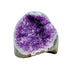 Primary crystal face of a 3.41 pound amethyst geode, no. 115, deep purple crystal lining a polished grey agate rind.