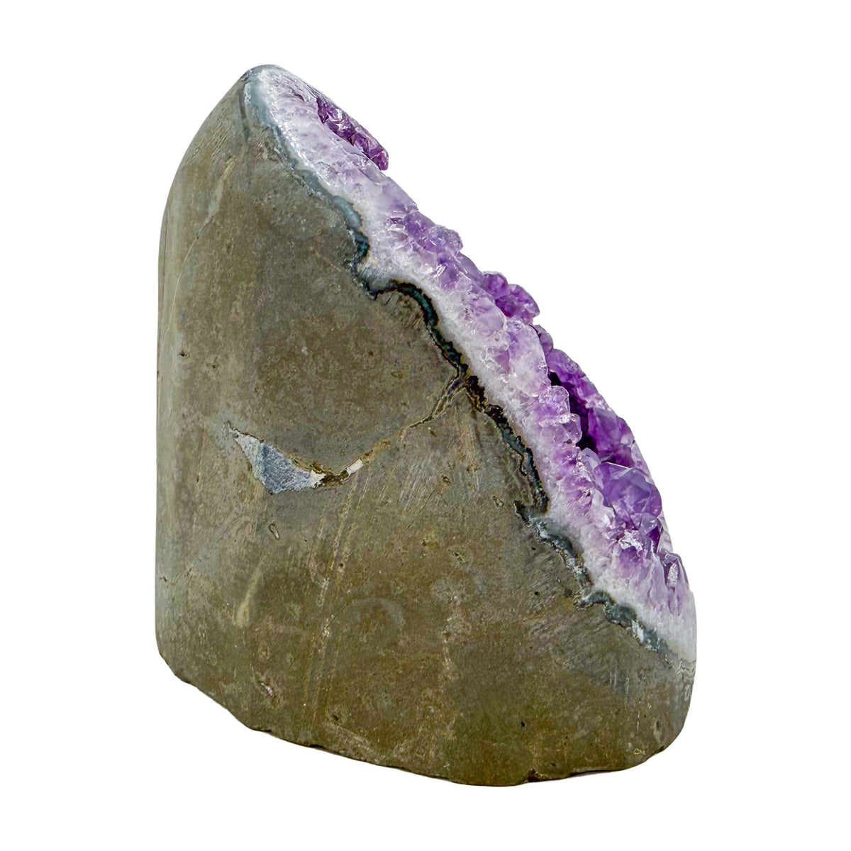 Amethyst cathedral geode no. 115 seen from the right profile, 3.41 lb of purple quartz crystal from Artigas, Uruguay.
