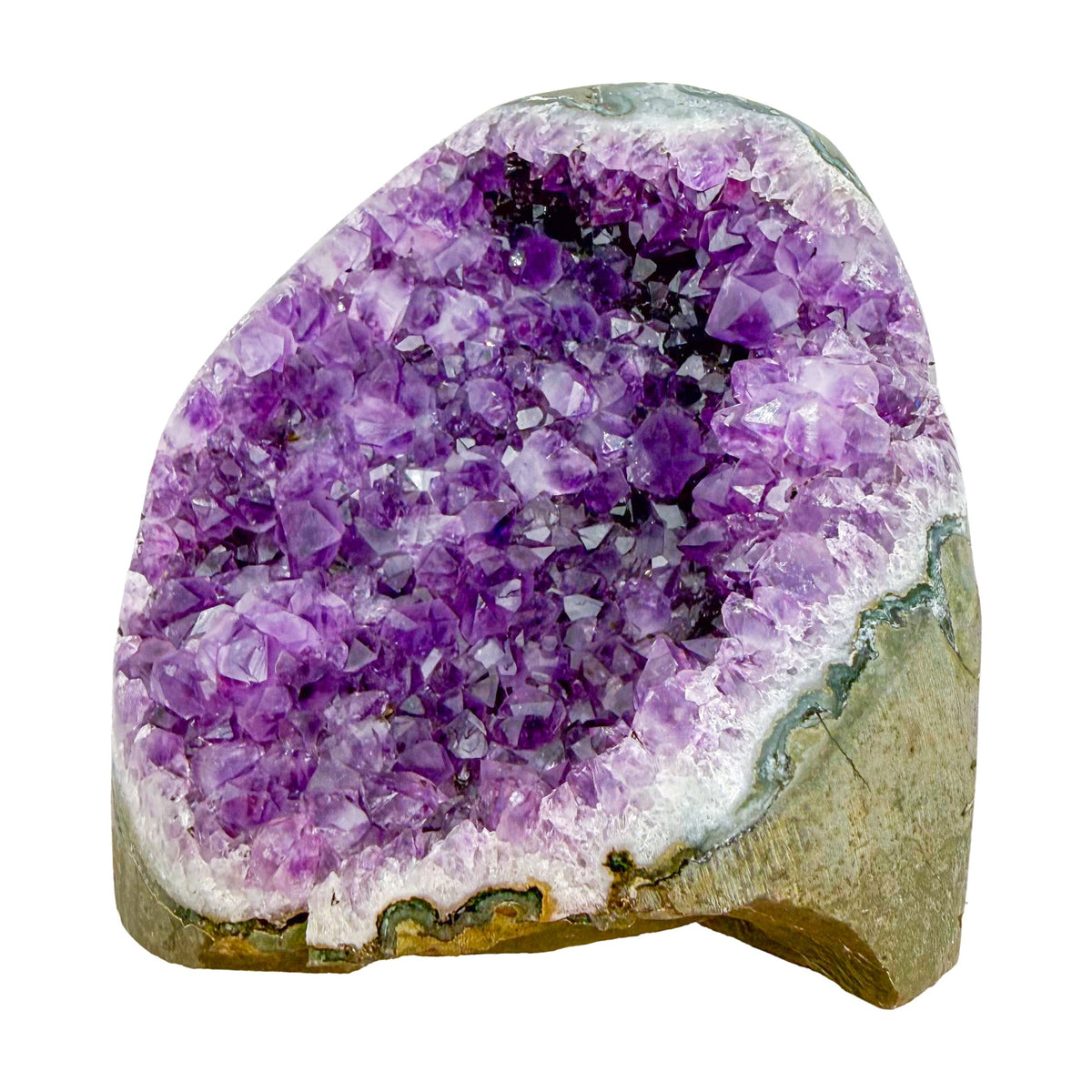 Reverse side of AA amethyst geode no. 115, 4.42 inches across the polished face, natural and untreated.