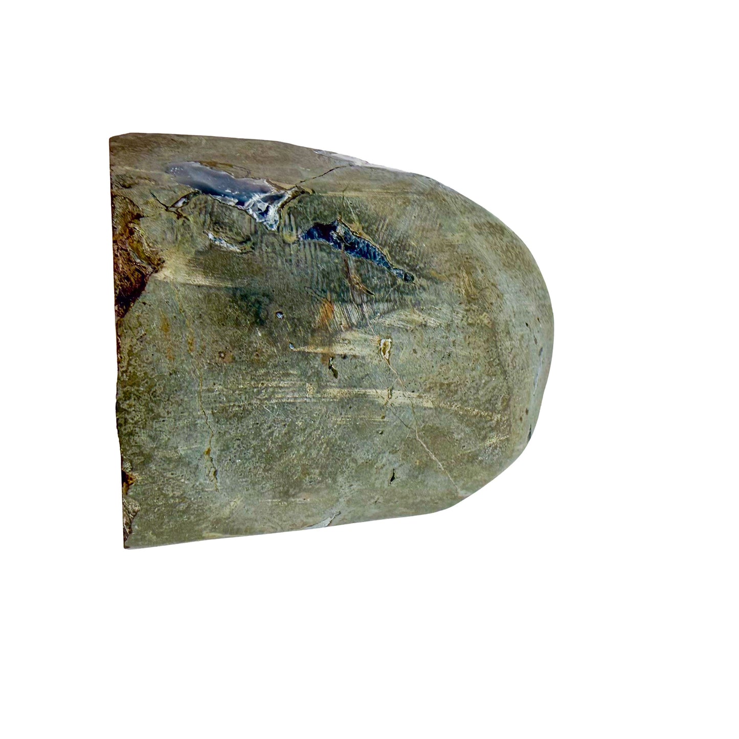 Uruguayan amethyst geode no. 115 at the top-down view, violet crystal interior framed by its polished agate shell, 3.41 lb.