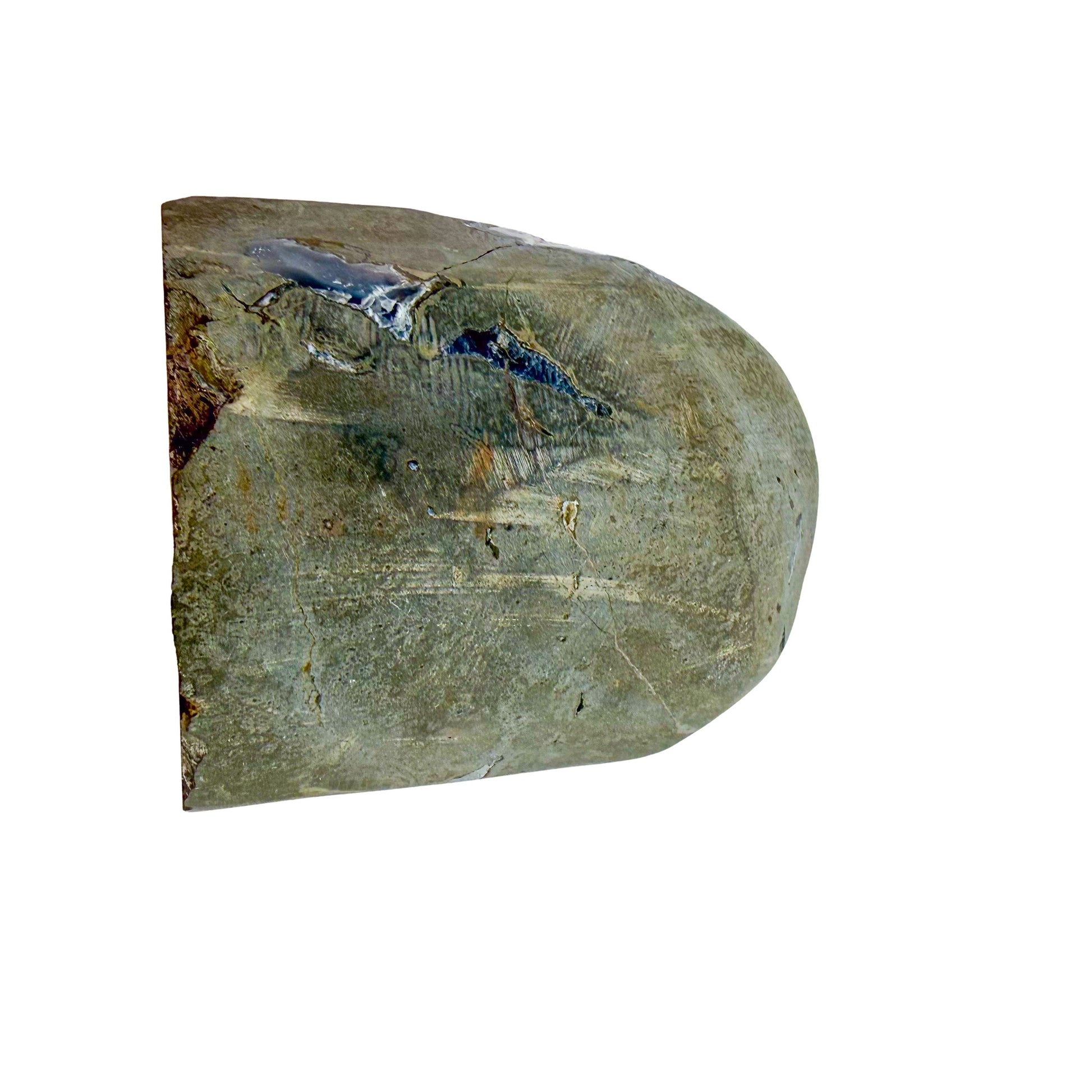 Uruguayan amethyst geode no. 115 at the top-down view, violet crystal interior framed by its polished agate shell, 3.41 lb.