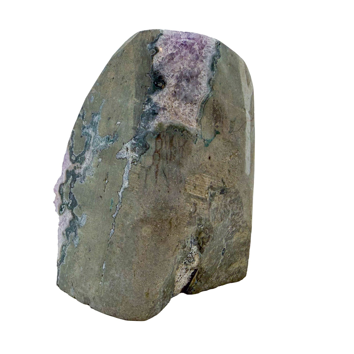 Amethyst cathedral geode no. 116 seen from the left profile, 1.70 lb of purple quartz crystal from Artigas, Uruguay.