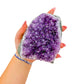 Cut base of a 1.70 pound amethyst geode, no. 116, deep purple crystal lining a polished grey agate rind.