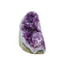 The primary crystal face of amethyst geode no. 117, 3.94 inches of violet druzy standing on a flat cut base.