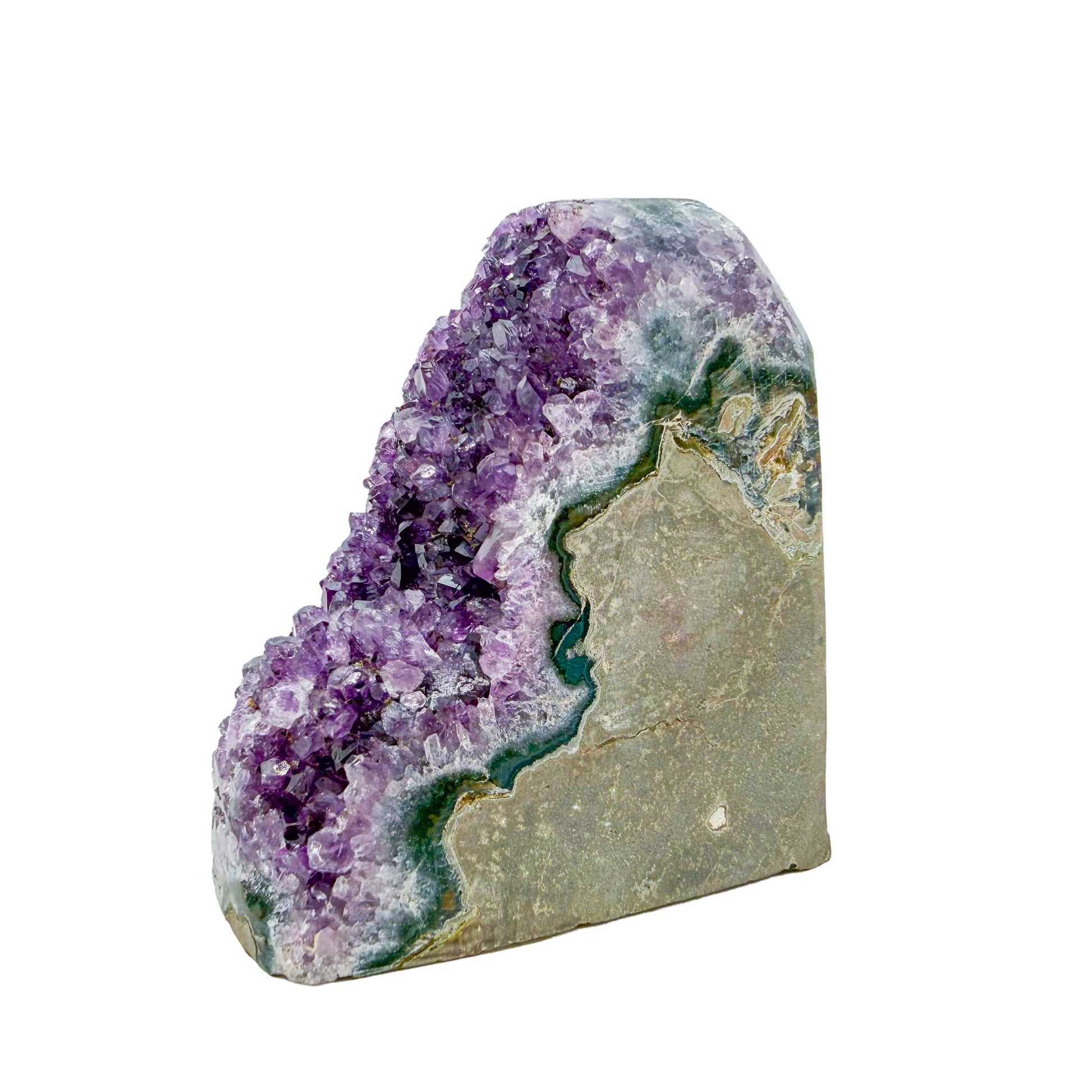 Amethyst cathedral geode no. 117 seen from the angled three-quarter view, 1.86 lb of purple quartz crystal from Artigas, Uruguay.